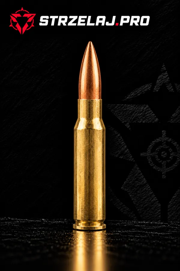 Nabój karabinowy 7,62×51 mm NATO (cywilny odpowiednik: .308 Winchester): zdjęcie na czarnym tle