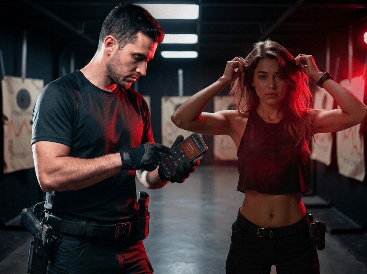 Zawodniczka na strzelnicy z pistoletem — trening strzelecki z aplikacją StrzelajPRO