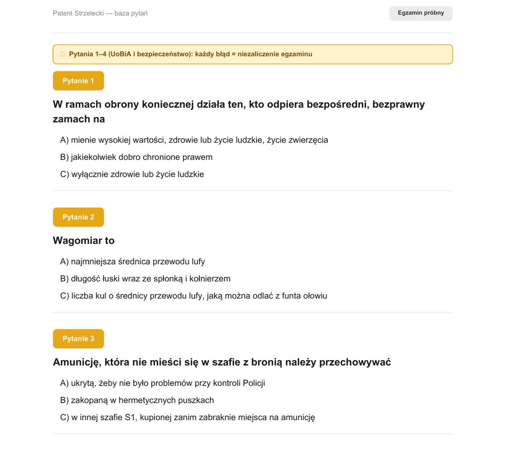 Strona z egzaminu próbnego, pytania bez zaznaczonych odpowiedzi